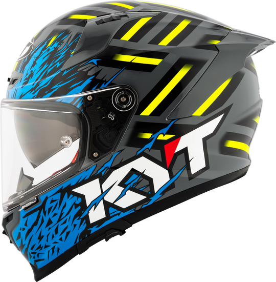 KYT Striker 2V Flaming Gloss Grey Blue Helmet