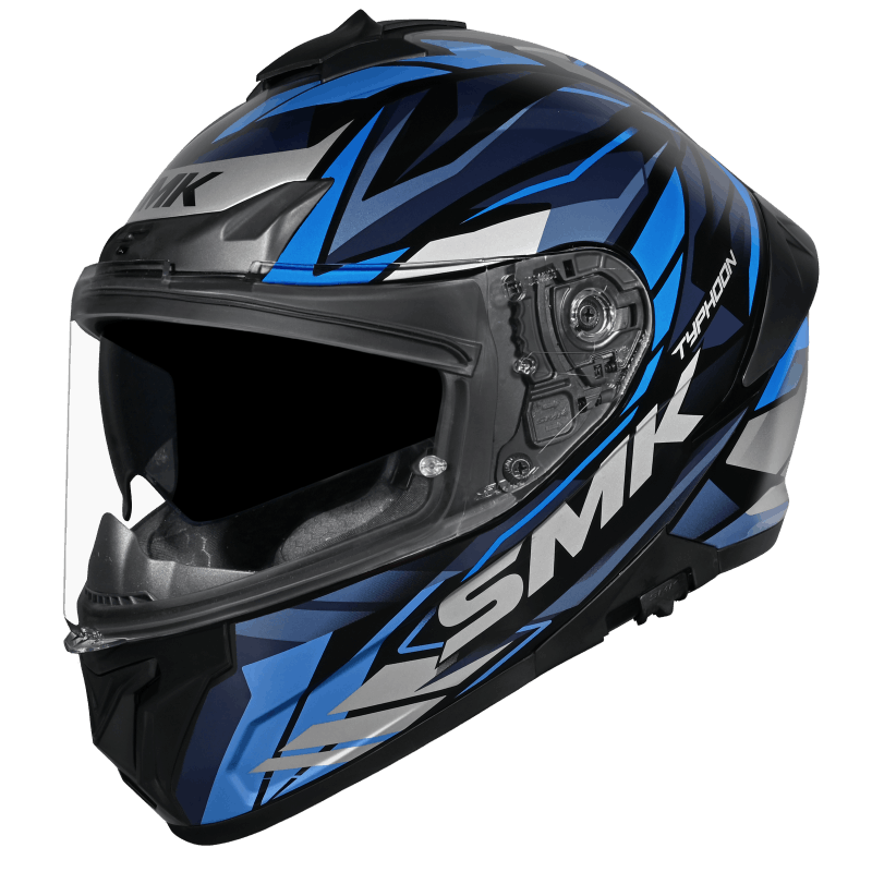 SMK Typhoon Rival Gloss Black Blue Grey (GL256) Helmet - Moto Central