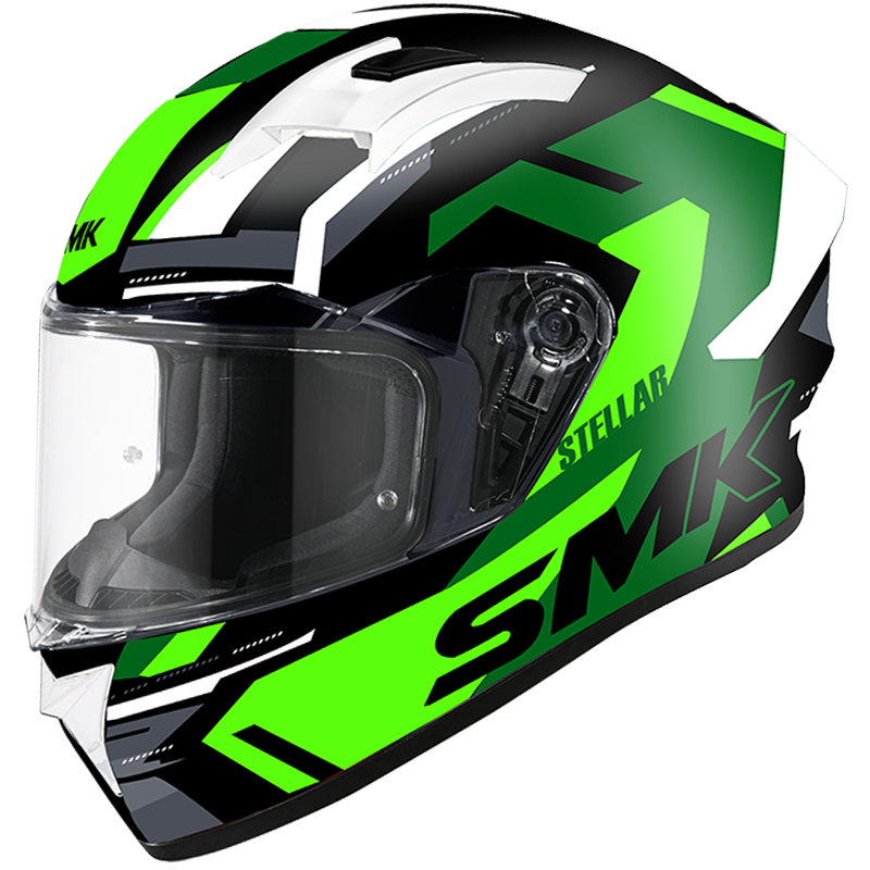 SMK Stellar Sports K Power Gloss Black Green Grey (GL286) Helmet