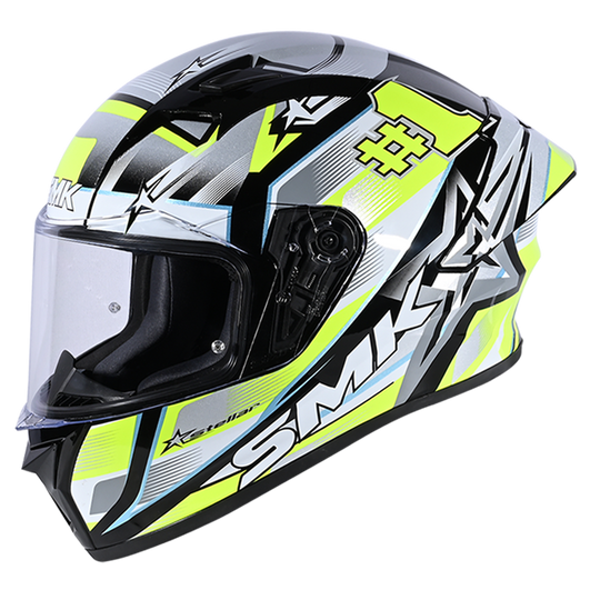 SMK Stellar Sports Uno Gloss Black White Yellow (GL214) Helmet