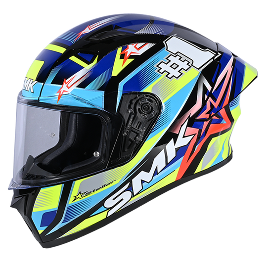 SMK Stellar Sports Uno Gloss Black Blue Yellow (GL254) Helmet