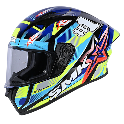 SMK Stellar Sports Uno Gloss Black Blue Yellow (GL254) Helmet