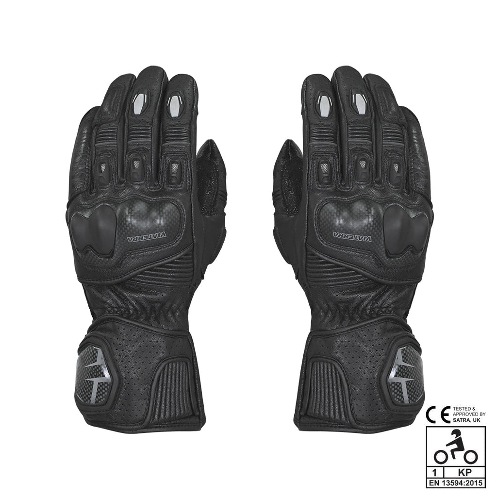 Viaterra Grid Full Gauntlet Motorcycle Riding Gloves (Black)