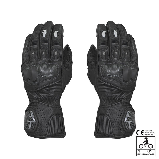 Viaterra Grid 2 Full Gauntlet Motorcycle Riding Gloves (Black)