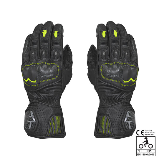 Viaterra Grid 2 Full Gauntlet Motorcycle Riding Gloves (Fluro Green)