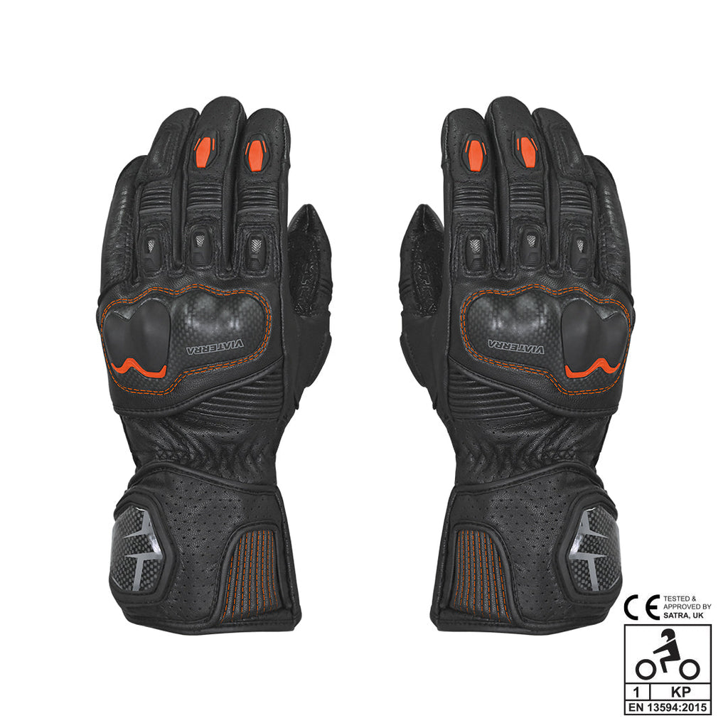 Viaterra Grid Full Gauntlet Motorcycle Riding Gloves (Orange)