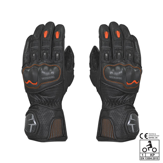 Viaterra Grid 2 Full Gauntlet Motorcycle Riding Gloves (Orange)