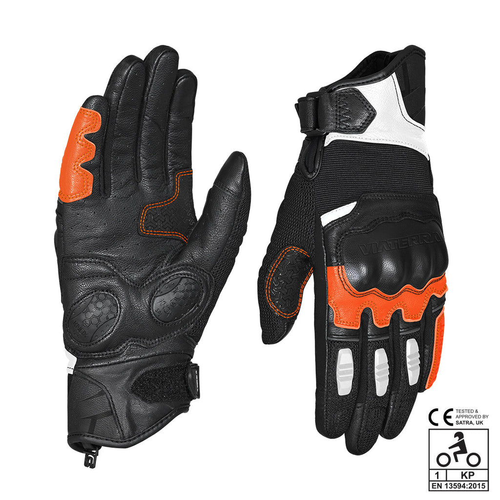 Viaterra Holeshot Short Motorcycle Riding Gloves (Orange)