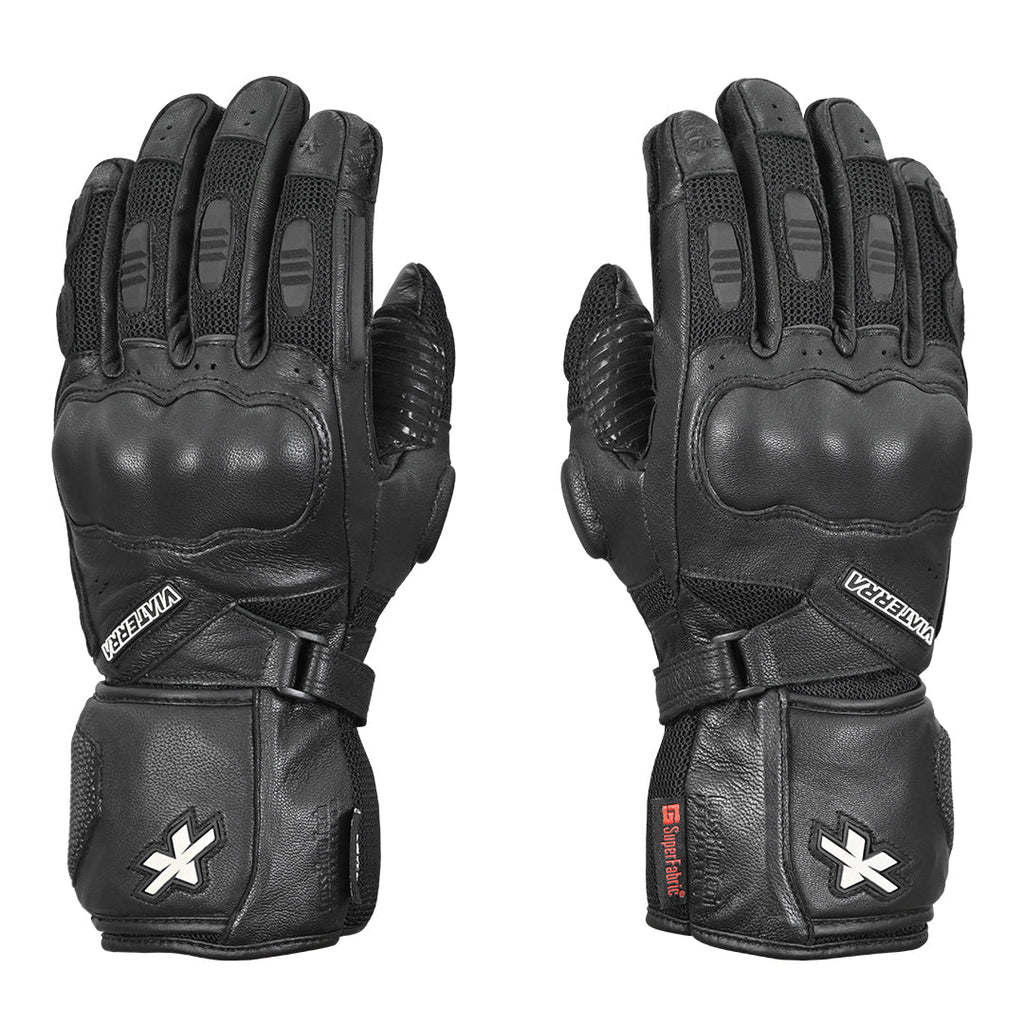 Viaterra Kruger Full Gauntlet Motorcycle Riding Gloves (Midnight Black)