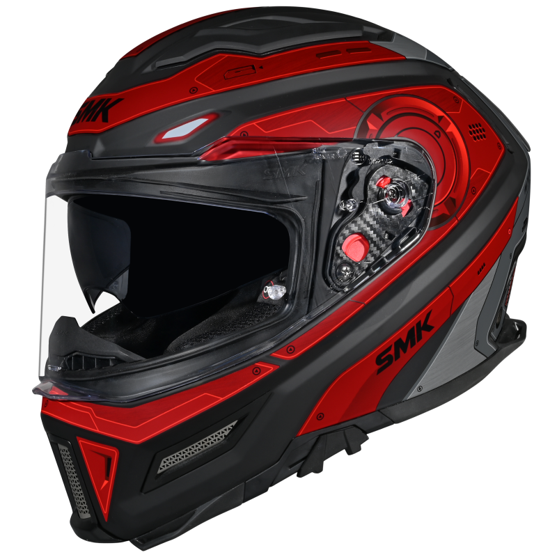 SMK Agnar Cyborg Gloss Black Grey Red (GL263) Helmet