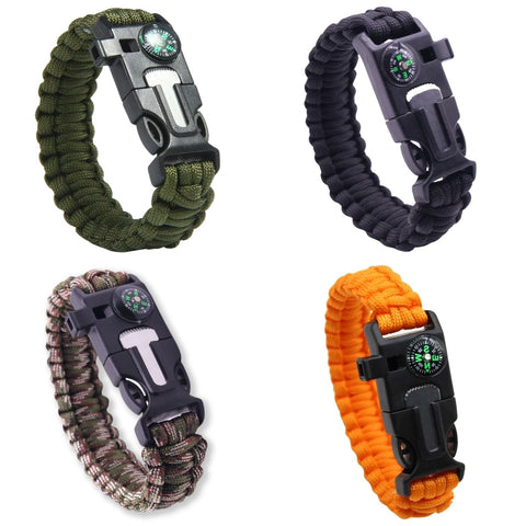 QUIPCO Paracord Multi Functional 5 in 1 Survival Bracelet Pack of 4 Assorted Colours