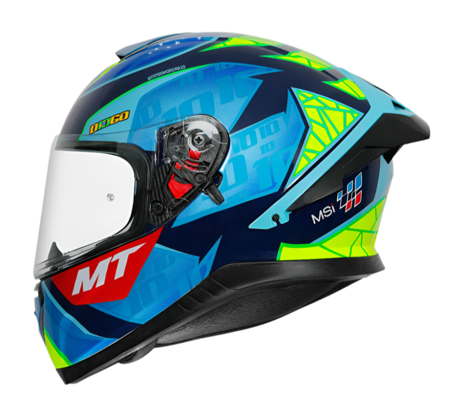MT Thunder 3 SV Spoiler Diogo Moreira A7 Gloss Blue Yellow Helmet