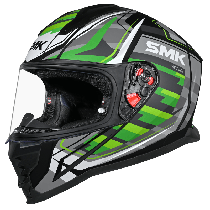 SMK Nova Super Gloss Black Grey Green (GL268) Helmet