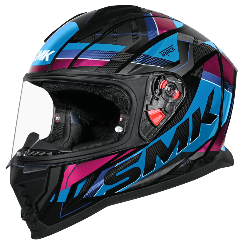 SMK Nova Track Gloss Black Blue Magenta (GL259) Helmet - Moto Central