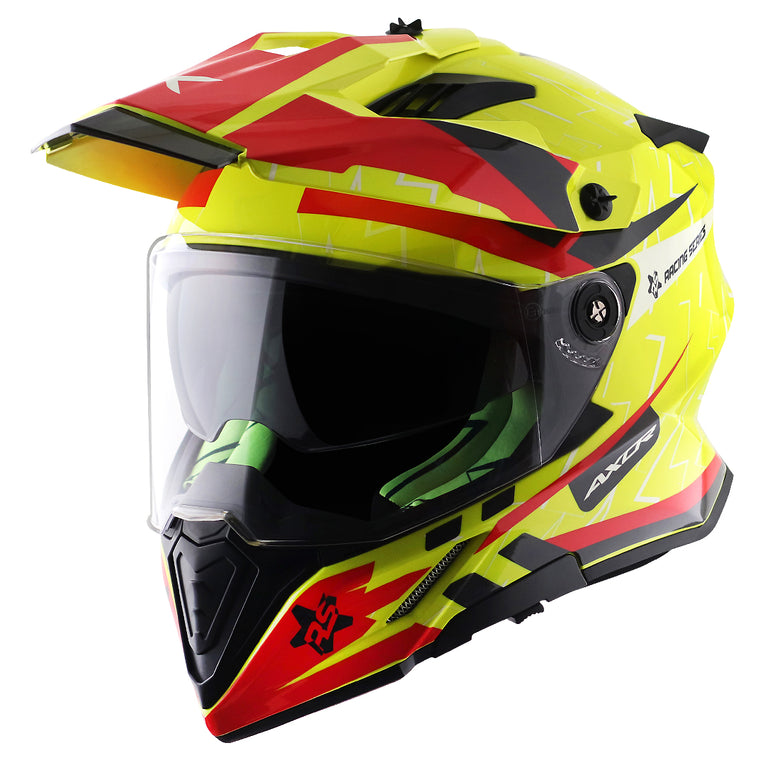 AXOR XCross Dual Visor Flash Gloss Neon Yellow Red Helmet