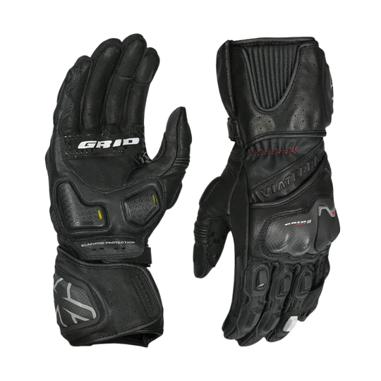Viaterra Grid MK3 Full Gauntlet Motorcycle Riding Gloves (Black)