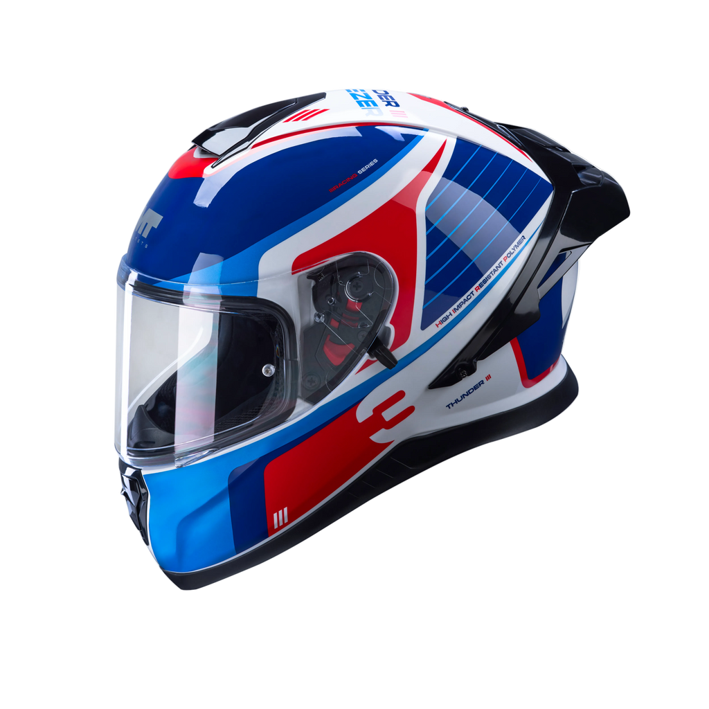 MT Thunder 3 SV Spoiler Breezer A17 Gloss White Blue Red Helmet