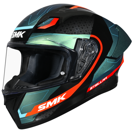 SMK Stellar Sports Flight Gloss Black Blue Orange Chameleon (GL257C) Helmet