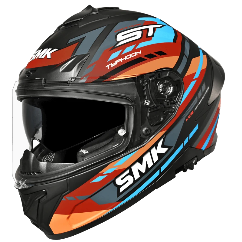 SMK Typhoon Sports Tourer Gloss Black Orange Blue (GL275) Helmet