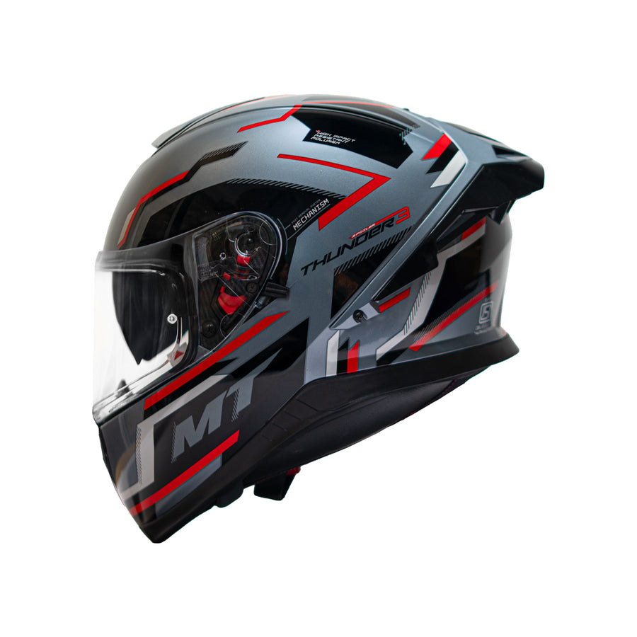 MT Thunder 3 SV Spoiler Blaze C2 Gloss Black Grey Red Helmet - Moto Central