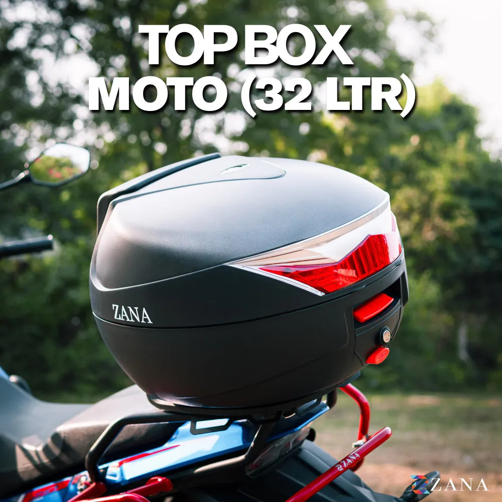Zana Universal Top Box Moto 32 Litres ABS Plastic with Backrest Black (ZI-TB-024)