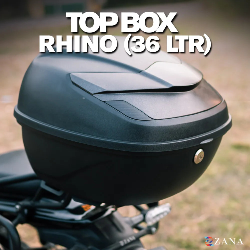 Zana Universal Top Box Rhino 36 Litres ABS Plastic with Backrest Black Grey (ZI-TB-025)