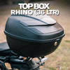 Zana Universal Top Box Rhino 36 Litres ABS Plastic with Backrest Black Grey (ZI-TB-025)