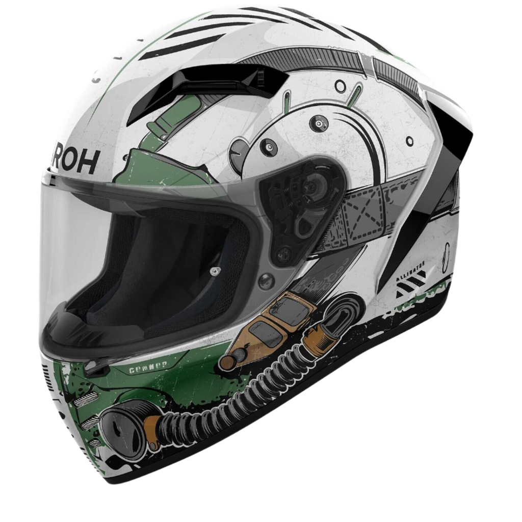 Airoh Connor Alligator Black White Green Gloss Helmet