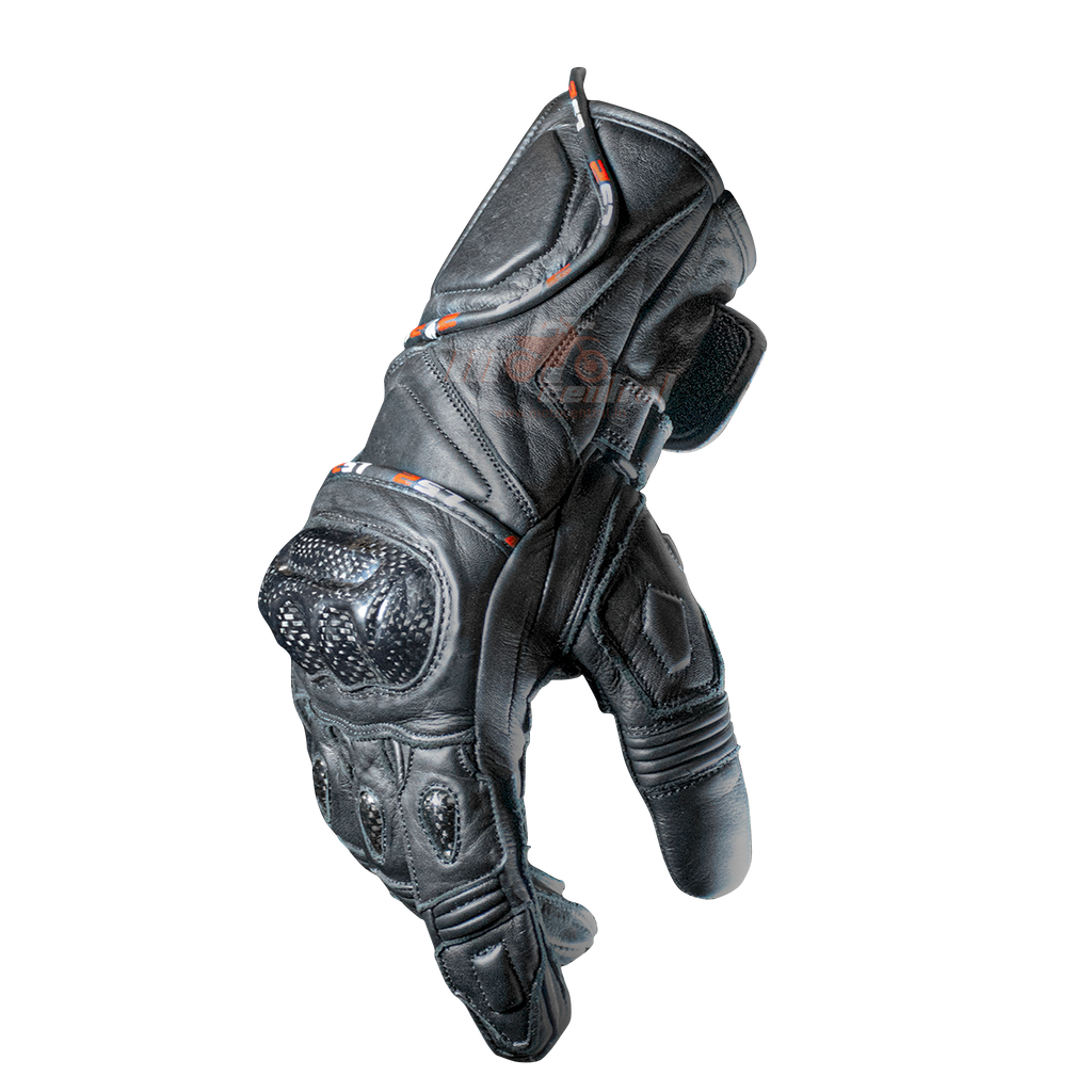 LS2 Full Gauntlet Leather Gloves with Carbon Fiber (Black) (LS2-05)