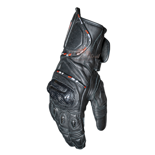 LS2 Full Gauntlet Leather Gloves with Carbon Fiber (Black) (LS2-05)