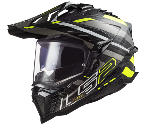 LS2 MX701 EXPLORER Carbon Edge Gloss Black Hi Viz Yellow Helmet