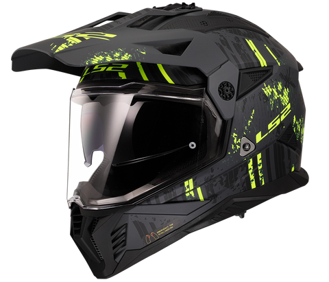 LS2 Pioneer II Crazy Matt Black Grey Hi Viz Yellow MX Helmet