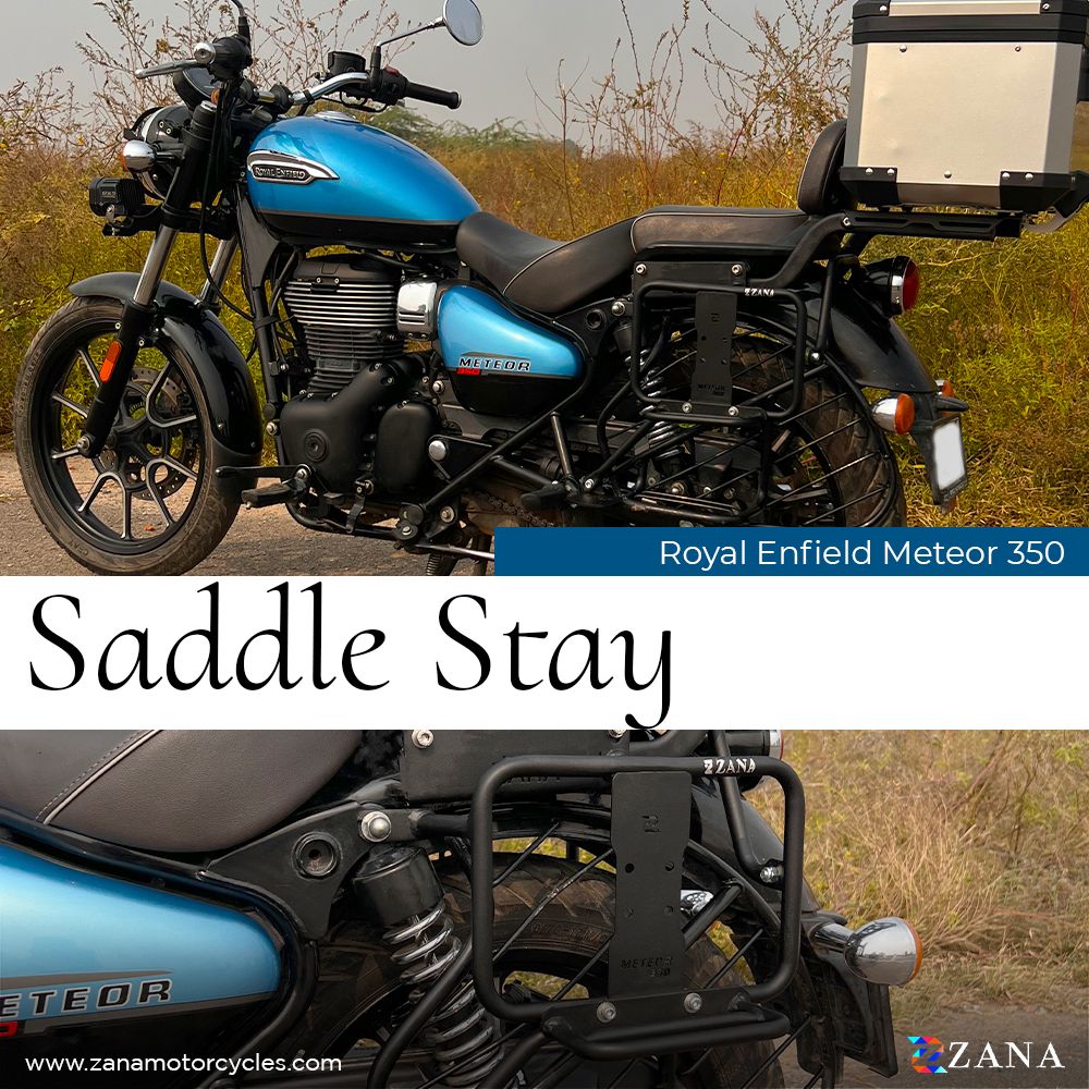 ZANA Saddle Stay Mild Steel with Exhaust Shield with Jerry Can Mount Texture Matt Black For Meteor 350 (ZI-8397)