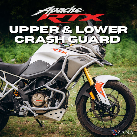 ZANA Upper and Lower Crash Guard With Slider Combo (Silver) For TVS Apache RTX 300 Beak Version (ZI-8712 ZI-8713)