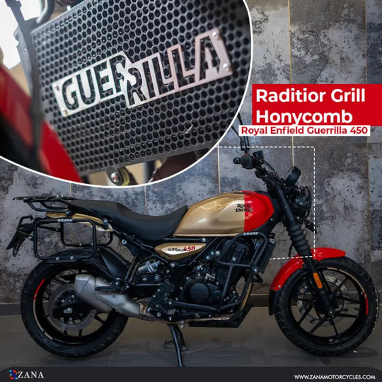 ZANA Radiator Grill for Royal Enfield Guerrilla 450 with logo Honeycomb Black Type 2 (ZI-8526)
