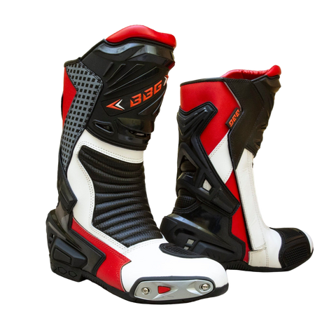BBG Calf Boots (Black White Red) - Moto Central