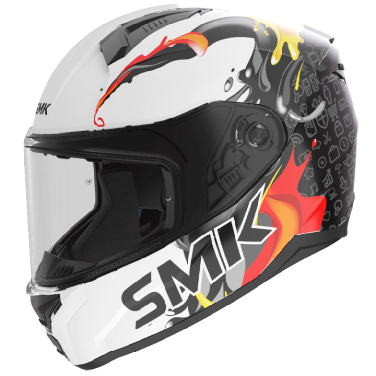 SMK Bionic Youth Splash Gloss White Black Yellow (GL124) Helmet