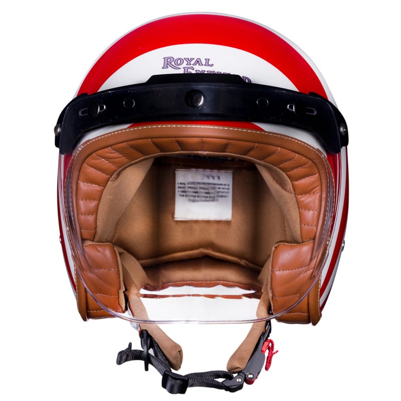 bullet full face motorcycle helmet Bell Bullitt Command Gloss Vintage White/Oxblood/Blue Helmet HighwayLeather Protective Case and Bolt Goggles Royal Enfield Classic The