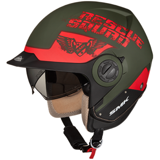 SMK Derby Rescue Matt Green Red (MA830), Open Face Helmets, SMK, Moto Central