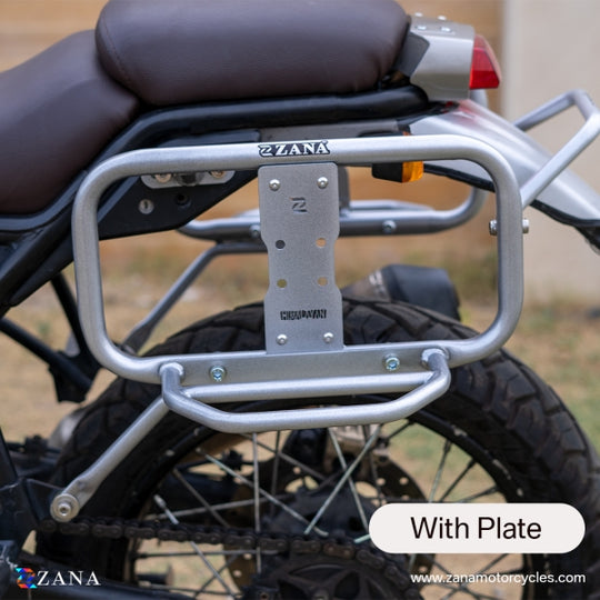 ZANA SADDLE STAYS WITH EXHAUST SHEILD WITH JERRY CAN MOUNTING SILVER FOR HIMALAYAN(2016-22) / SCRAM 411 (2022) (ZI-8149)