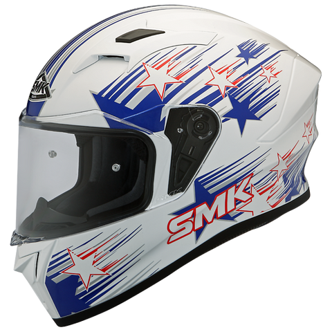 SMK Stellar Rain Star Gloss White Blue (GL153), Full Face Helmets, SMK, Moto Central
