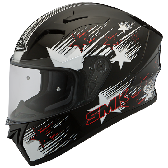SMK Stellar Rain Star Matt Black White Red (MA213), Full Face Helmets, SMK, Moto Central