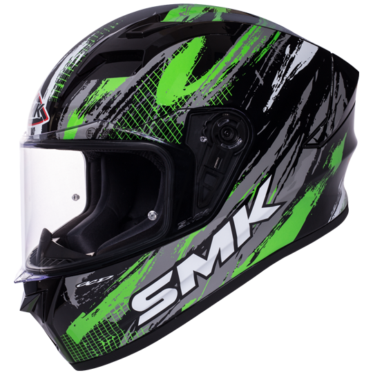 SMK Stellar Meteorite Gloss Black Green GL286 Helmet, Full Face Helmets, SMK, Moto Central