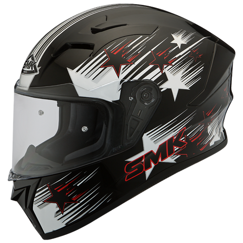 SMK Stellar Rain Star Matt Black White Red (MA213), Full Face Helmets, SMK, Moto Central