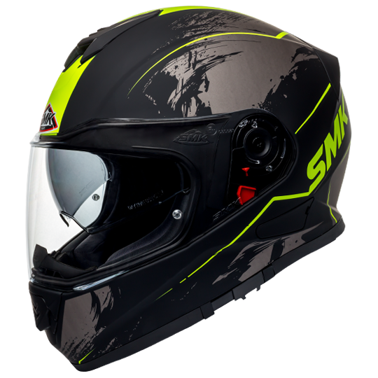 SMK Twister Wraith Matt Black Grey Fluorescent Yellow (MA264), Full Face Helmets, SMK, Moto Central