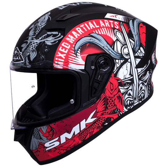SMK Stellar Samurai Matt Black Grey Red (MA263) Helmet, Full Face Helmets, SMK, Moto Central