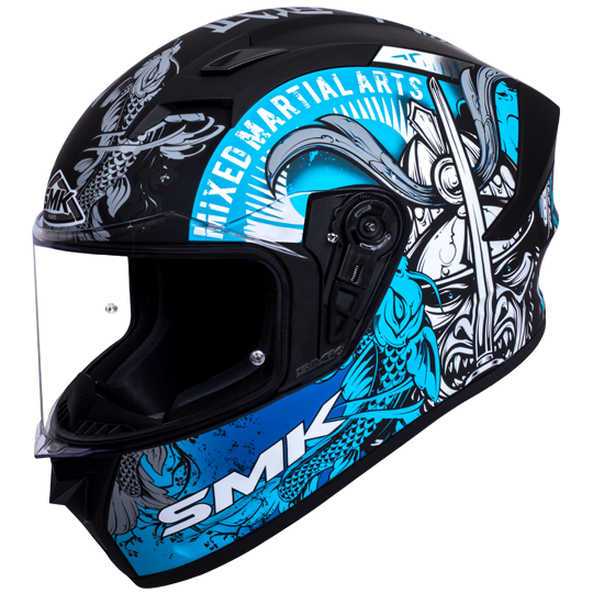 SMK Stellar Samurai Matt Black Grey Blue (MA265) Helmet, Full Face Helmets, SMK, Moto Central