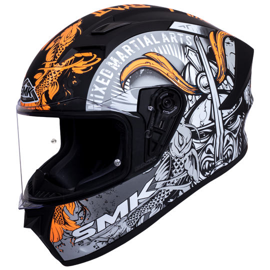 SMK Stellar Samurai Matt Black Grey Orange (MA276) Helmet, Full Face Helmets, SMK, Moto Central