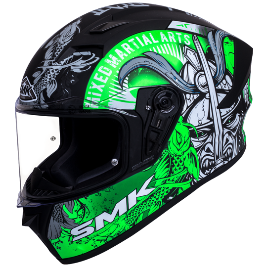 SMK Stellar Samurai Matt Black Grey Green (MA268) Helmet, Full Face Helmets, SMK, Moto Central