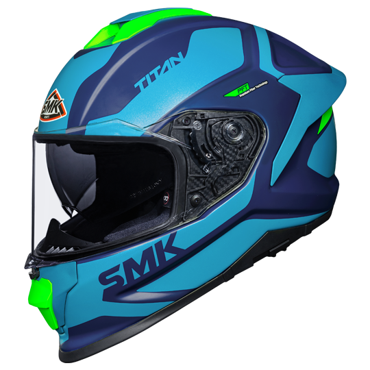 SMK Titan Arok Matt Blue Hi Viz Green (MA558) Helmet